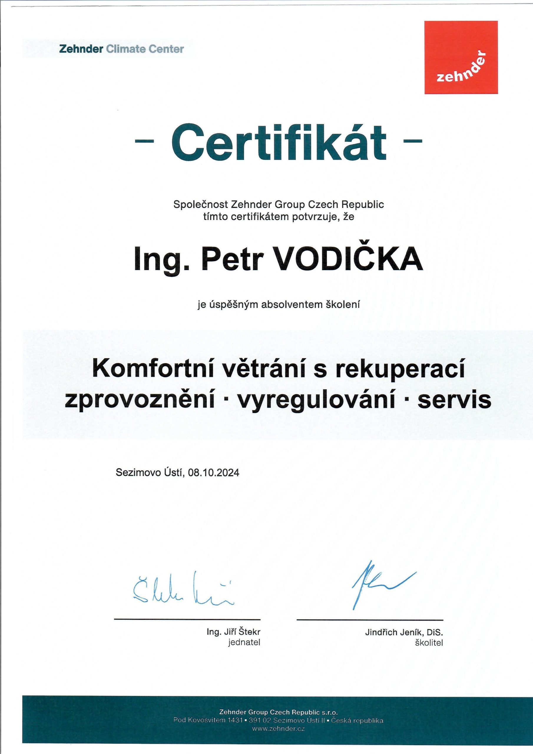 Certifikát rekuperace 2