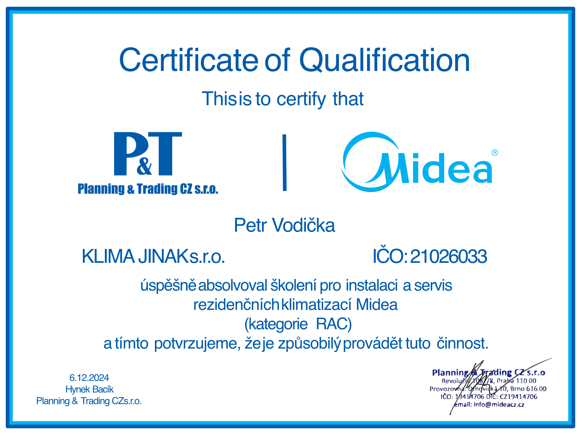 Certifikát Midea